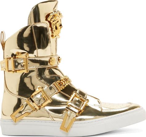 versace blue and gold sneakers|Versace high top vintage sneaker.